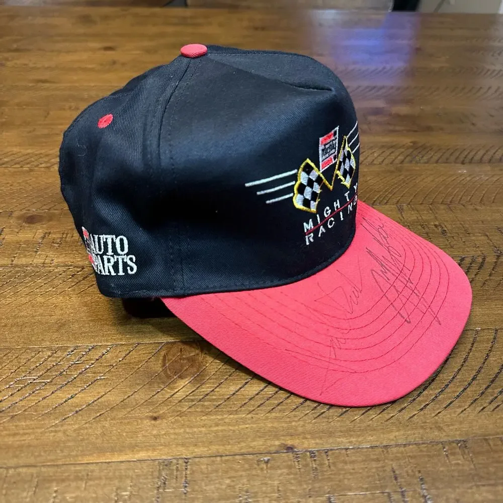 Vintage NASCAR Mighty Auto Parts Racing Autographed Snapback - Big Stitched Logo